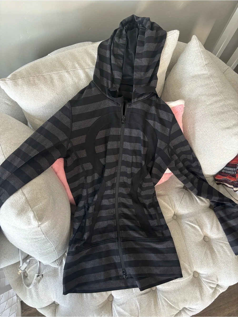lululemon athletica Black & Gray Striped Full-Zip Hoodie